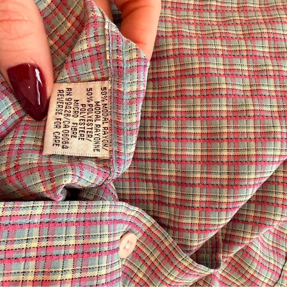 Bugatchi Uomo Men's Button Down Pink Checkered Long Sleeve Shirt Size Large - Picture 8 of 11